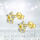 Hypoallergenic Stud Earrings 925 Sterling Silver Snowflake Earring Stud Gold Plated Cubic Zirconia Star Earrings Stocking Stuffers Christmas Gift for Women Daughter