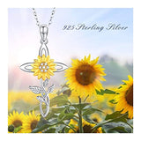 S925 Sterling Silver  Sunflower Necklace  Cross Cubic Zirconia Pendant Jewelry for Women