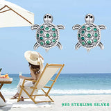 Turtle Earrings for Women,925 Sterling Silver Green Cubic Zirconia Stud Earrings, Hypoallergenic Animal Earrings for Sensitive Ears