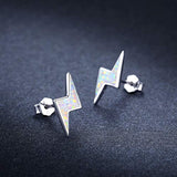 Opal Earrings Lightning Bolt Earrings 925 Sterling Silver Small Stud Earrings Hypoallergenic Thunder Earrings Flash Studs for Women