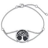 Sterling Silver Tree Of Life Bracelet Minimalist Natural Onyx/Cubic Zirconia CZ Charm Chain Bracelet Jewelry Gifts Gifts For Women