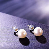 Handpicked Near Round Freshwater Cultured White Pearl Earrings Studs Set for Women and Girls