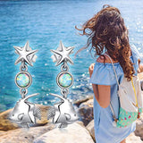 Sterling Silver Starfish Dangle Drop Earrings Silver Fish Ocean Earrings With White Opal Birthstone Gift For Women