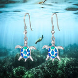 Sterling Silver Sea Turtle Drop Earrings, Hawaiian Synthetic Opal  Earrings Gifts for Women