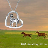 Animal Necklace 925 Sterling Silver Horse Animal Jewelry Heart Pendant Necklace for Women/Girlfriend Teens Gift