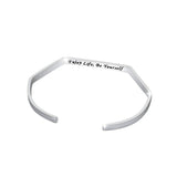 Engraved Enjoy Life Be Yourself Inspirational Open Cuff 925 Sterling Silver Bangle Bracelet for Women