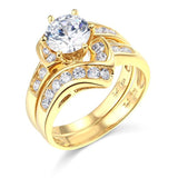 14k Yellow Gold Wedding Engagement Band and Wedding Ring 2 Piece Set For Lovers