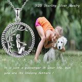 925 Sterling Silver Necklace with Dog and Girl,Life of The Tree Of Life Round Pendant Jewelry Gift for Mother Daughter Girl