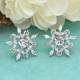 925 Sterling Silver CZ Elegant Winter Snowflake Flower Stud Earrings Clear