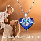 925 Sterling Silver Mother Child Love Necklace with Blue Heart Crystals Mothers Birthday Jewelry Gifts