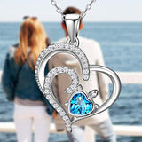 Double Love Heart Necklace for Women 925 Sterling Silver Ocean Spray Sea Turtle Pendant Necklace Valentine's Gifts for Daughter Wife Girls Sisters Mom