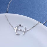 Sideway Anchor 925 Sterling Silver Pendant Necklace for Women Girls