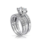 3.5CT Round Solitaire AAA CZ 3Pcs Pave Band Guard Enhancers Engagement Wedding Ring Set For Women 925 Sterling Silver