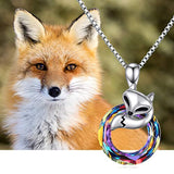 Fox Crystal Necklace 925 Sterling Silver Circle Crystal Pendant Necklace Fox Jewelry Gifts for Women