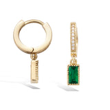 Yellow Gold plated Small Huggie Hoop Earrings Created Emerald CZ Tiny Dangle Drop Earrings