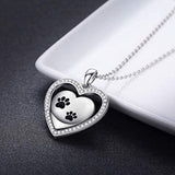 Dog Necklace, S925 Sterling Silver Puppy Dog Pet Paw Print with Bone Love Heart Pendant Necklace for Animal Pet Lovers (Puppy Paw Heart Pendant)