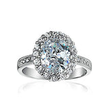 Vintage Style 4CT Oval Pave Halo Cubic Zirconia CZ Promise Engagement Ring For Women 925 Sterling Silver
