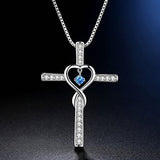 925 Sterling Silver Infinity Love God Cross CZ Pendant Necklace with Birthstone