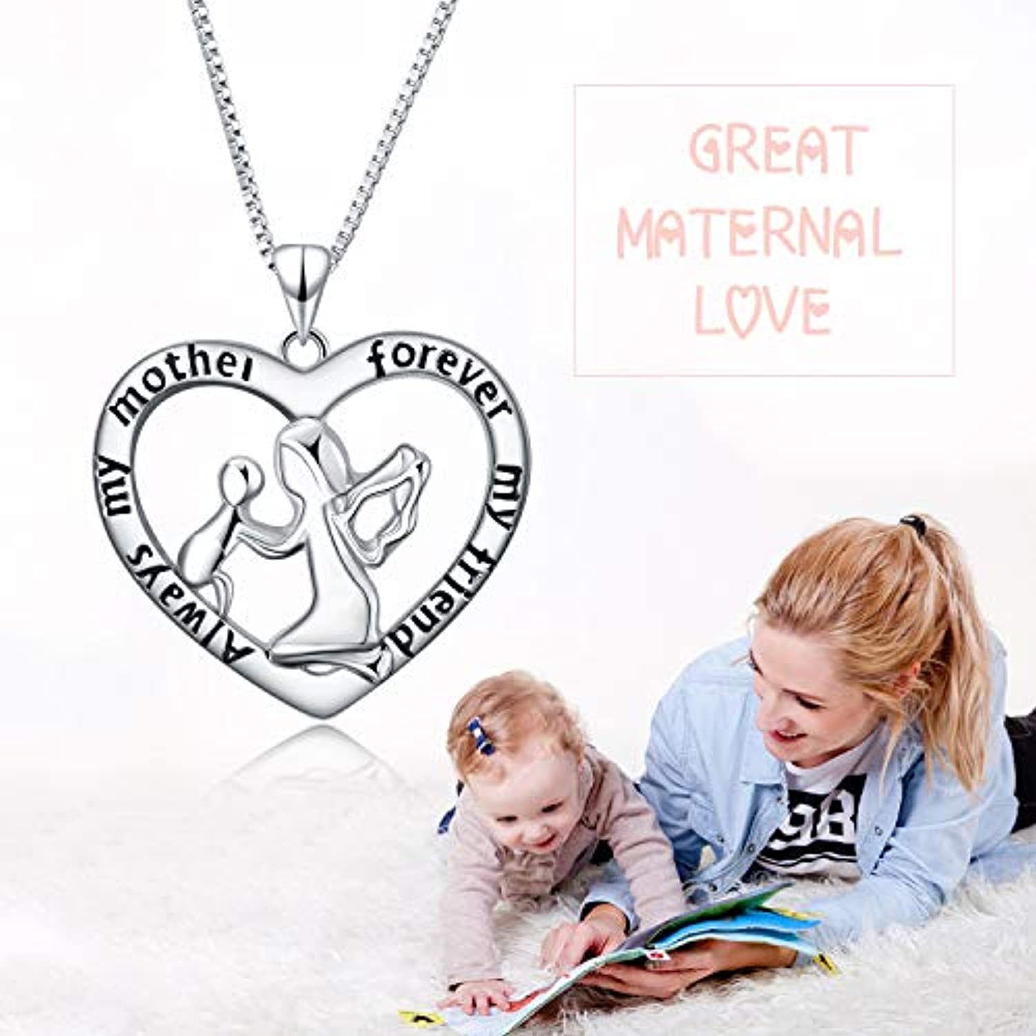 Angel caller Mother Daughter Jewelry Necklace Sterling Silver Love Heart Mother and Child Jewelry for Women Girls