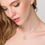 925 Sterling Silver Pave CZ Elegant Winter Snowflake Flower Pendant Necklace Chain