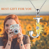 Sterling Silver Sunflower Initial Alphabet Letter J Pendant  Necklace for Women Girls