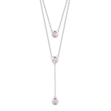 925 Sterling Silver Double Layered Necklace with Three Round AAA Zircon Pendant