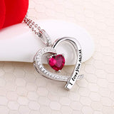 925 Sterling Silver Forever Love to Heart Pendant Necklace for Her Women CZ Halo Gemstone Jewellery Gifts 18