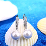 925 Sterling Silver Round 10MM Pearl Earrings Drop & Dangle Leverback Earrings