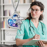 Nurse Gifts 925 Sterling Silver Caduceus Necklace with Purple Heart Crystal-Nursing Themed Jewelry for Graduation Doctor Nurse Birthday Grateful Gifts