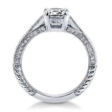 Rhodium Plated Sterling Silver Round Cubic Zirconia CZ Art Deco Solitaire Milgrain Promise Engagement Ring