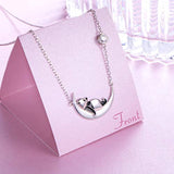 925 Sterling Silver Cute Panda Animal Moon Pendant Necklace For Women Birthday Jewelry Gifts