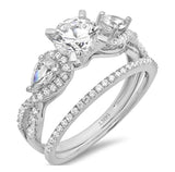 2.2 Ct Round Pear Cut Solitaire Bridal Engagement Promise Wedding Anniversary Ring Band Set 14K White Gold For Ladies