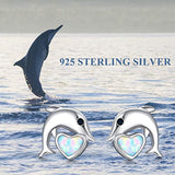 Cute Dolphin Animal Colections Stud Earrings for Women Daughter 925 Sterling Silver Opal Hypoallergenic Stud Earrings for Women