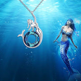 S925 Sterling Silver  Mermaid Necklace White Gold Plated Jewelry Magic Pendant Austrian Crystal Fairytale Little Mermaid Necklace Gift for Teen Women