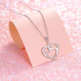 925 Sterling Silver I love you to the moon and back Cubic Zirconia Heart Pendant Necklace for Women Birthday Gifts