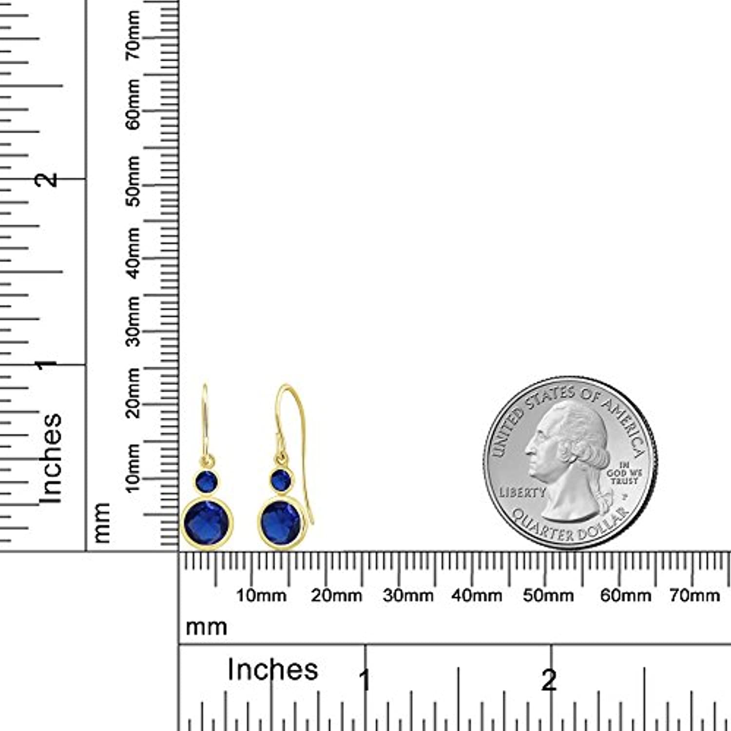 14K Gold Round Blue Created Sapphire Dangle Drop Earrings