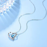 S925 Sterling Silver CZ Heart&Moon Necklace Blue Topaz Necklace Pendants Jewelry for Women