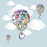 Hot Air balloon  Charm 925 Sterling Silver Colorful Bead Charm with  Cubic Zircon Stone heart Charms for Women