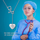 Stethoscope Necklace Sterling Silver Caduceus Angel Nursing Themed Y Necklace Nurse Doctor Medical Student RN Registered Nurse Graduation Gift