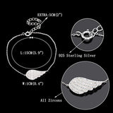 925 Sterling Silver Full White CZ Angel Wing Feather Adjustable Hand Chain Link Bracelet