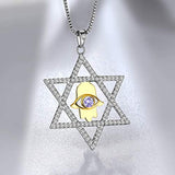 S925 Sterling Silve Eye Necklace Hexagon hamsa hand Protective Amulet Gift Crystal Cubic Zirconia Jewelry