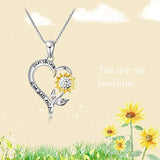 Sterling Silver you are my sunshine Sunflower Heart necklace Jewelry Series for Women Girls You are My Sunshine