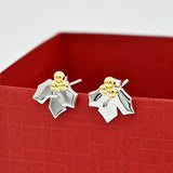 Christmas Gift Silver Girls' Jewelry  Holly Leaf 925 Sterling Silver  Stud Earrings For Girls Womens
