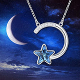Star Necklaces for Women 925 Sterling Silver Star and Moon Necklace Star Necklace with Blue Crystal Lucky Star Pentagram Meteor Necklace for Women Daughter