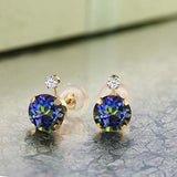 14K  Gold Blue Mystic Topaz and White Created Sapphire Stud Earrings For Women