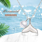 925 Sterling Silver Round Pearl Mermaid Pendant Necklace Gifts for Women