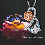 925 Sterling Silver rose flower butterfly necklace I Love You Forever Flower Pendant Jewelry for Women