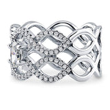 Rhodium Plated Sterling Silver Cubic Zirconia CZ Woven Fashion Right Hand Ring
