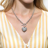 Rhodium Flashed Base Metal Cubic Zirconia CZ Heart Toggle Anniversary Wedding Pendant Necklace
