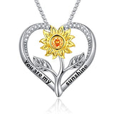 Silver Sunflower Love Heart Pendant Necklace